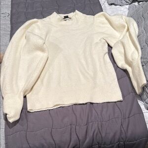 French Connection Cream Turtleneck Sweater with Balloon Sleeves